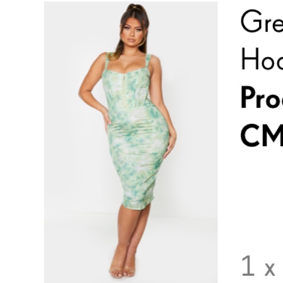 Green tie dye print sleeveless corset detail midi dress - Picture 2 of 2